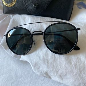 Ray ban - Black Double Bridge Round Sunglasses
